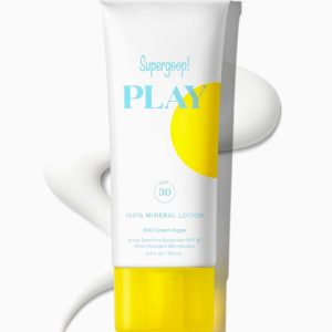 Supergoop! PLAY 100% Mineral Lotion SPF 30 (3.4 oz) - Gentle Face & Body Sunscreen with Green Algae, Water & Sweat Resistant